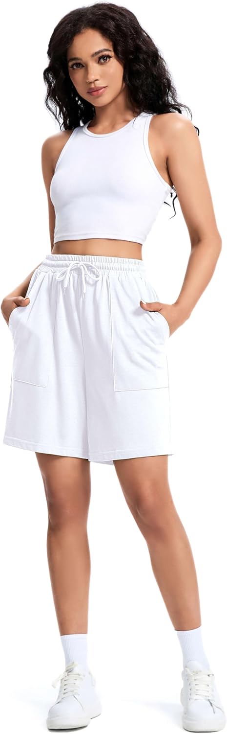 Womens Cotton Sweat Shorts Casual Summer Short Loose Drawstring Lounge Running Athletic Shorts with Pockets