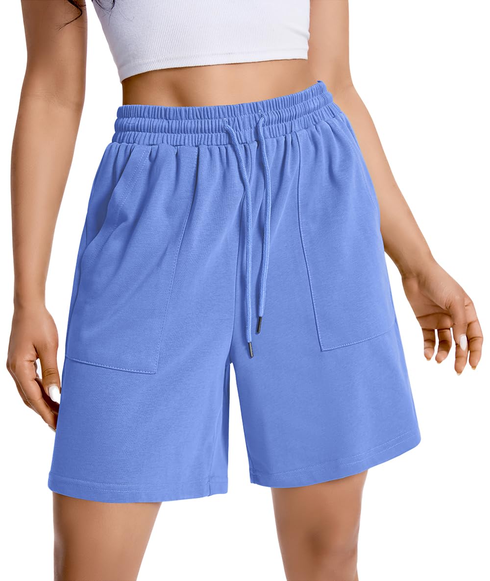 Womens Cotton Sweat Shorts Casual Summer Short Loose Drawstring Lounge Running Athletic Shorts with Pockets