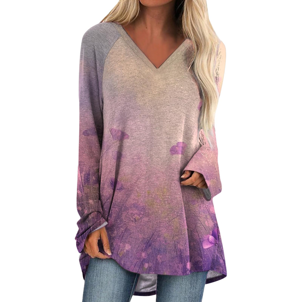 Womens Tops Casual Loose V Neck Tunic T Shirts Long Sleeve Blouses Classic Dressy Solid Color Sweatshirts