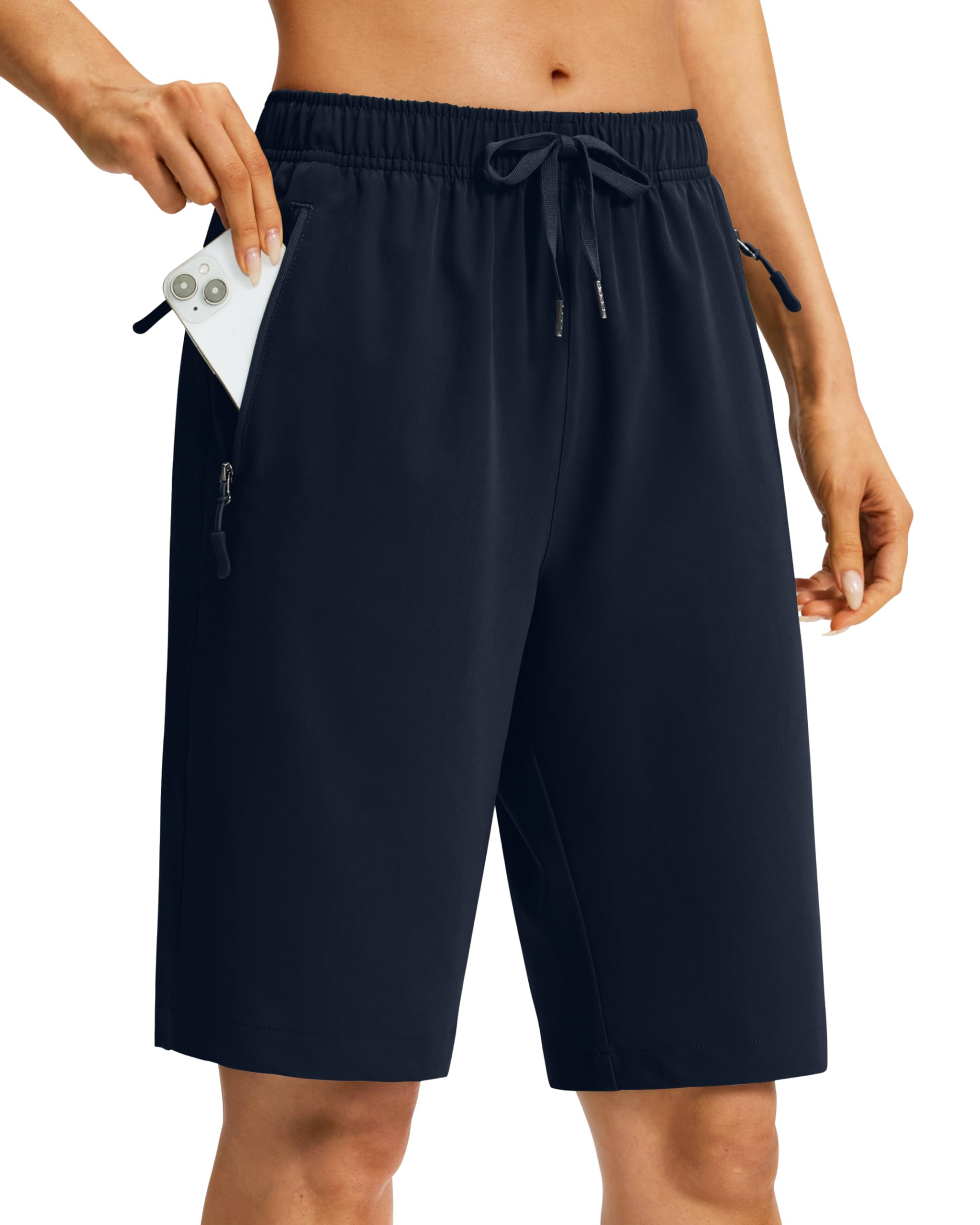 Viodia Women's 9''/11'' Hiking Shorts Long Bermuda Lightweight Shorts Quick Dry Athletic Golf Shorts with 3 Zipper Pockets