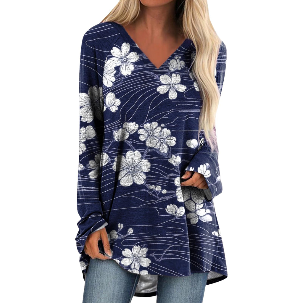 Womens Tops Casual Loose V Neck Tunic T Shirts Long Sleeve Blouses Classic Dressy Solid Color Sweatshirts