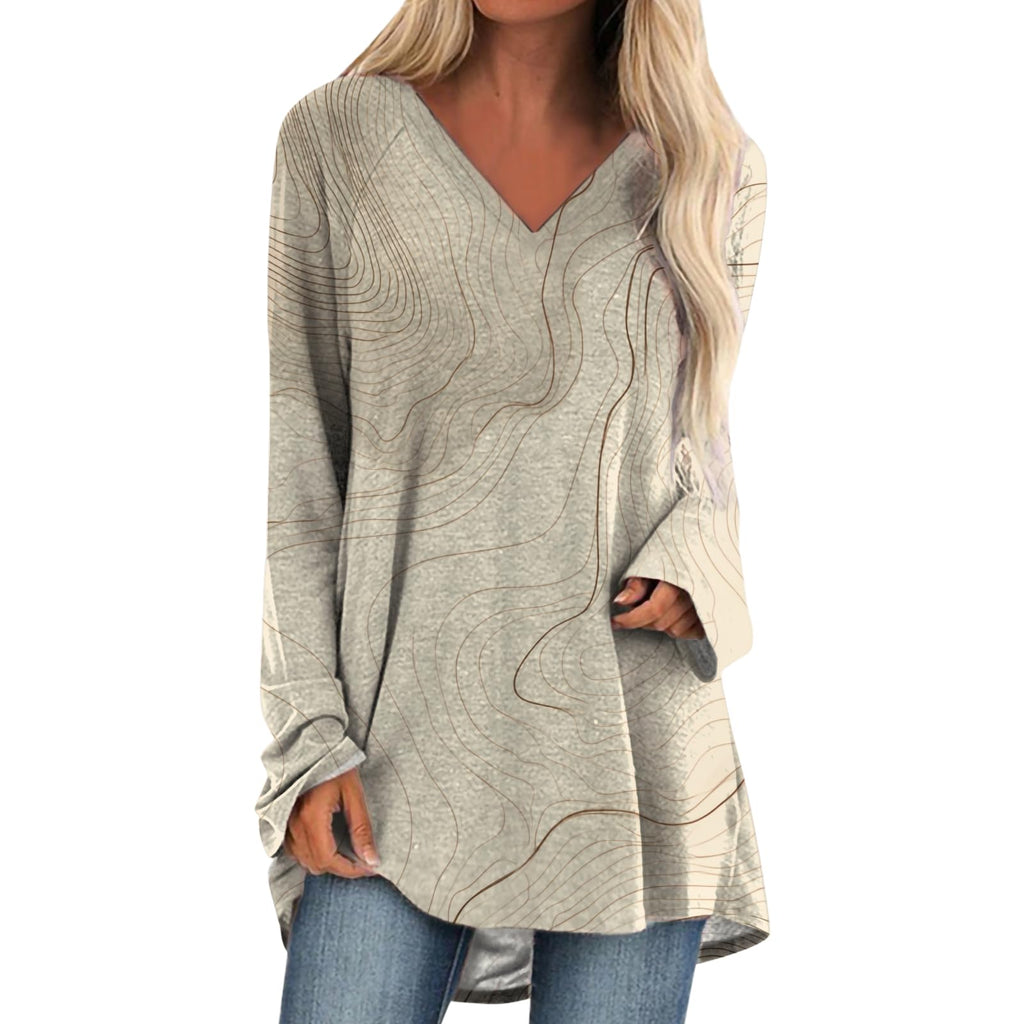 Womens Tops Casual Loose V Neck Tunic T Shirts Long Sleeve Blouses Classic Dressy Solid Color Sweatshirts