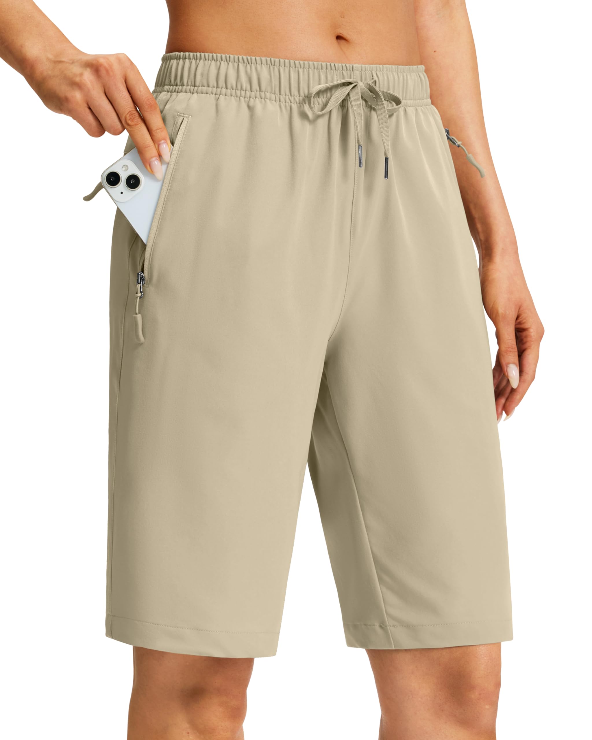 Viodia Women's 9''/11'' Hiking Shorts Long Bermuda Lightweight Shorts Quick Dry Athletic Golf Shorts with 3 Zipper Pockets