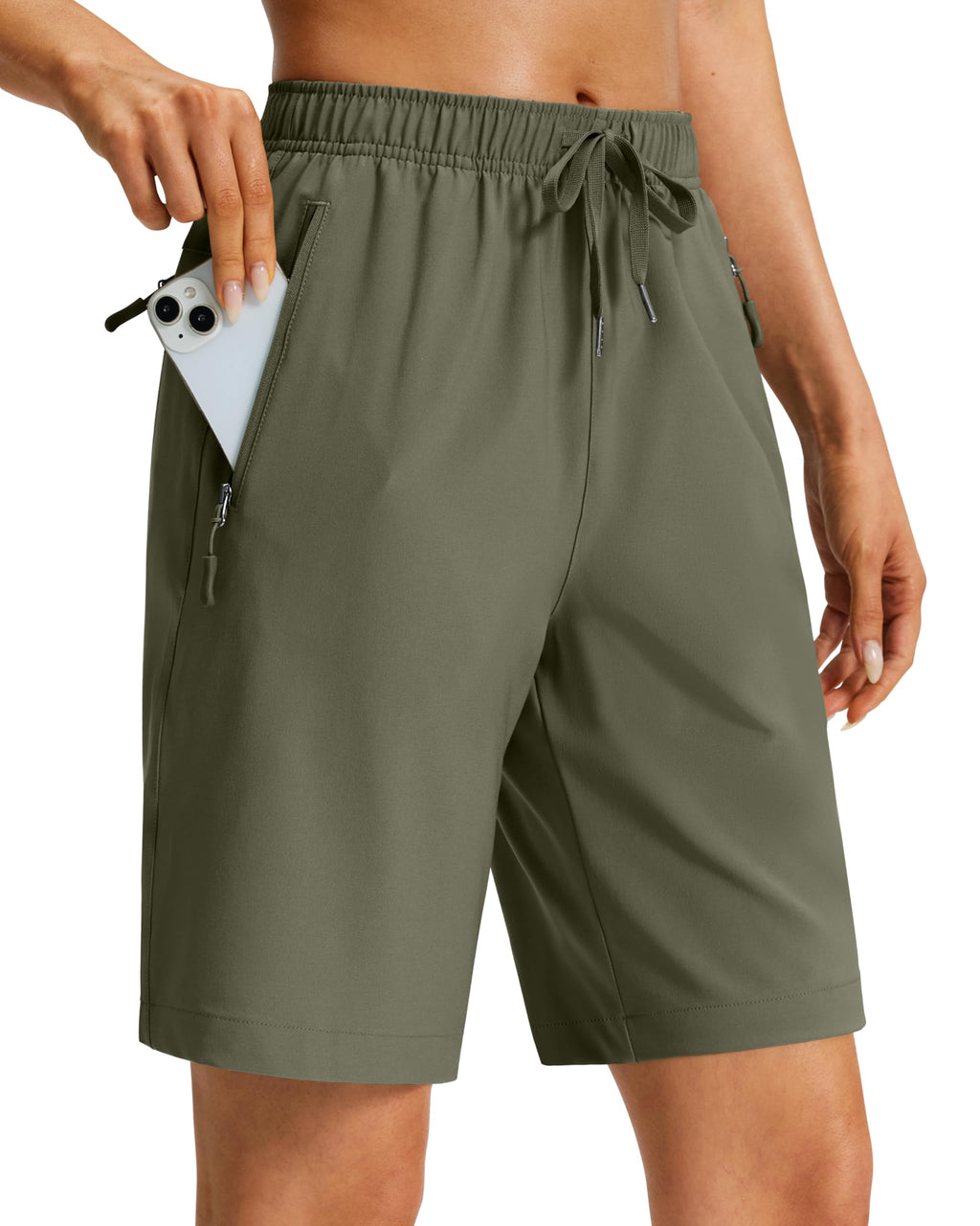 Viodia Women's 9''/11'' Hiking Shorts Long Bermuda Lightweight Shorts Quick Dry Athletic Golf Shorts with 3 Zipper Pockets