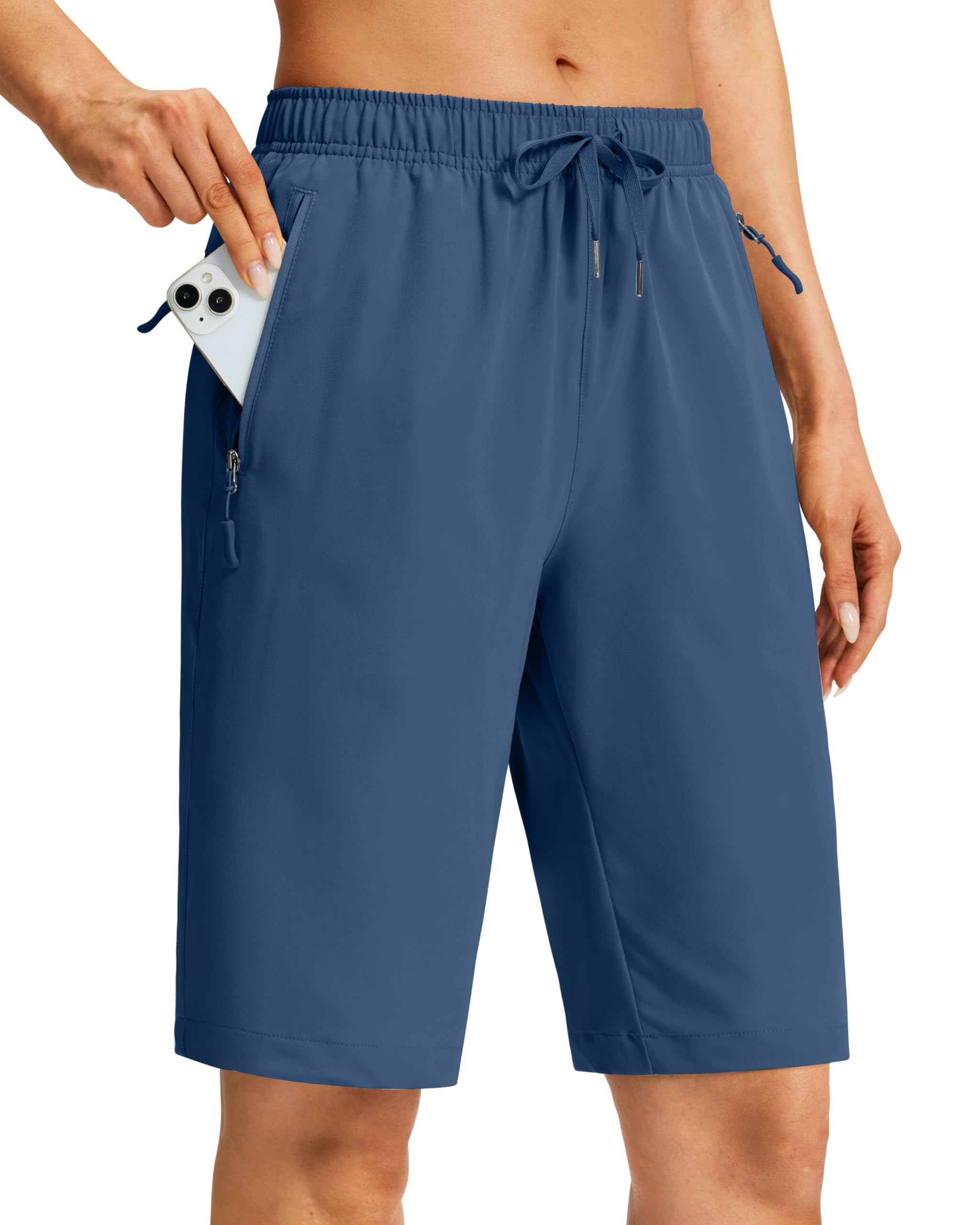 Viodia Women's 9''/11'' Hiking Shorts Long Bermuda Lightweight Shorts Quick Dry Athletic Golf Shorts with 3 Zipper Pockets