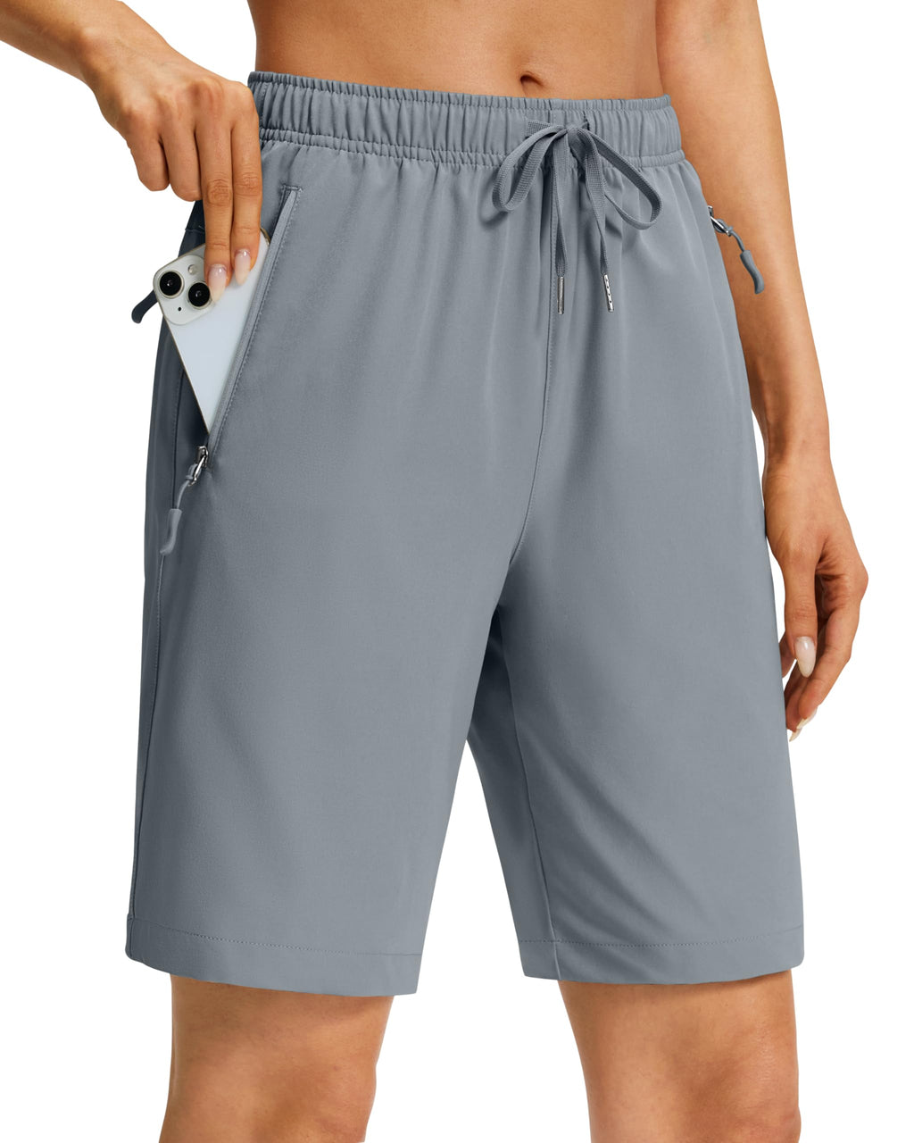 Viodia Women's 9''/11'' Hiking Shorts Long Bermuda Lightweight Shorts Quick Dry Athletic Golf Shorts with 3 Zipper Pockets