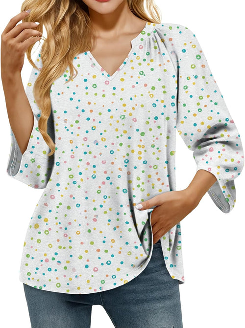 domirica Retro Breathable Shirt for Women Vintage Novelty Stylish Boho Loose Fit 3/4 Sleeve V Neck Tops Summer Undershirt