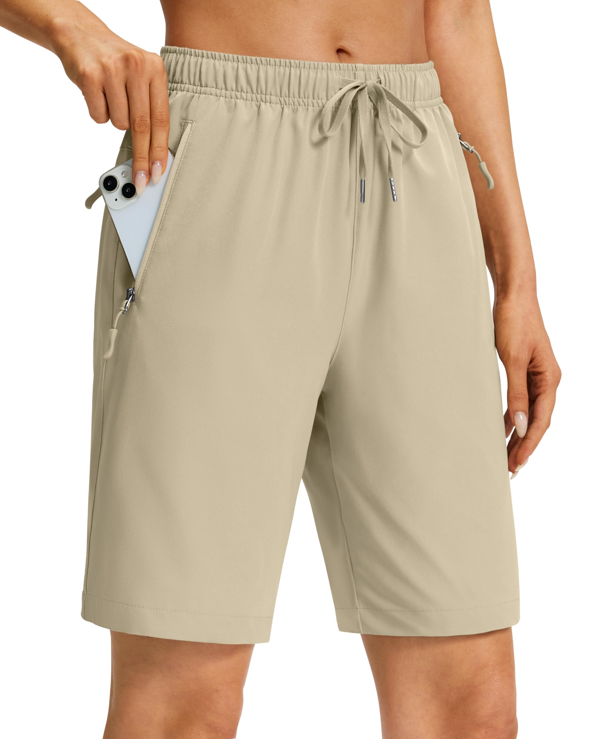 Viodia Women's 9''/11'' Hiking Shorts Long Bermuda Lightweight Shorts Quick Dry Athletic Golf Shorts with 3 Zipper Pockets