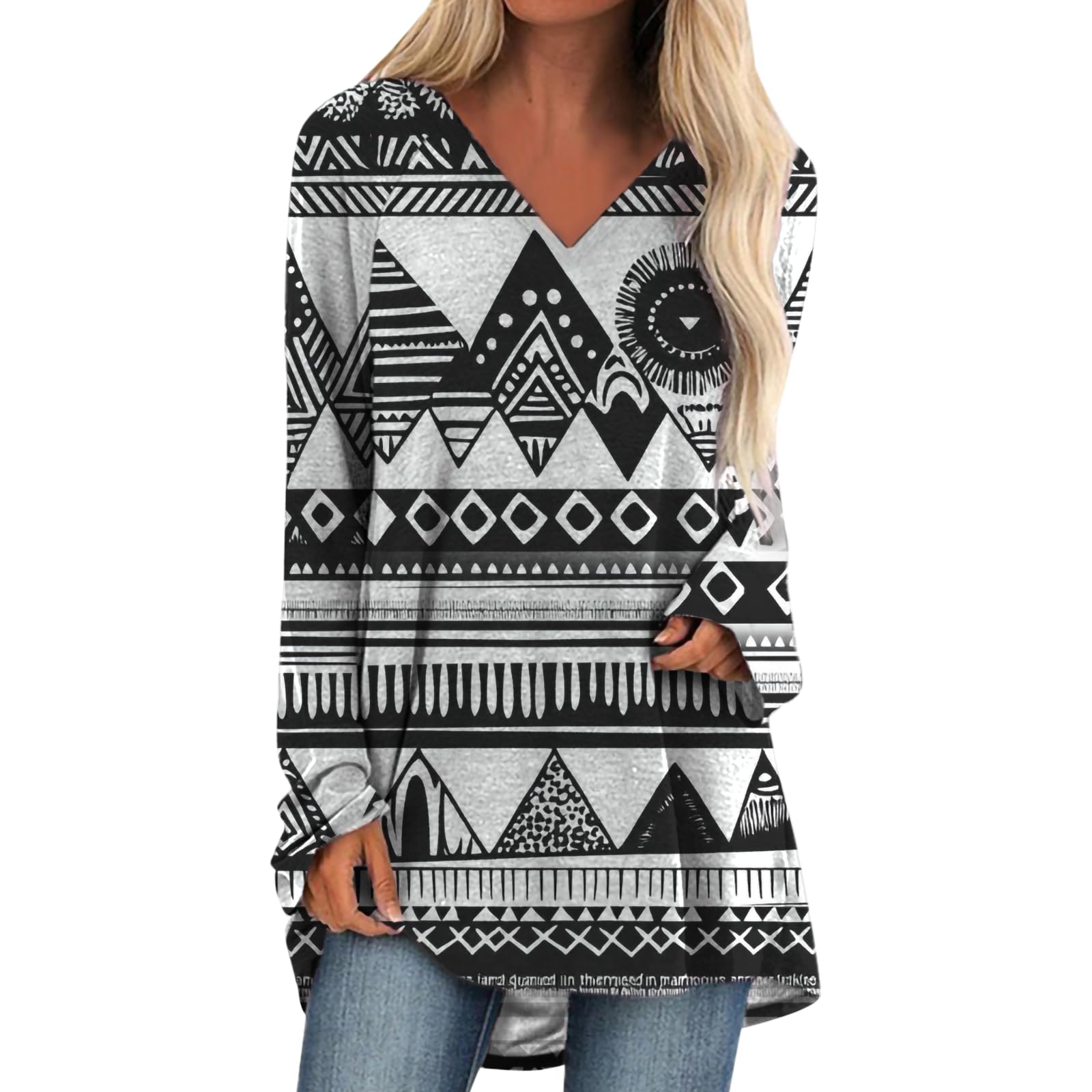 Womens Tops Casual Loose V Neck Tunic T Shirts Long Sleeve Blouses Classic Dressy Solid Color Sweatshirts