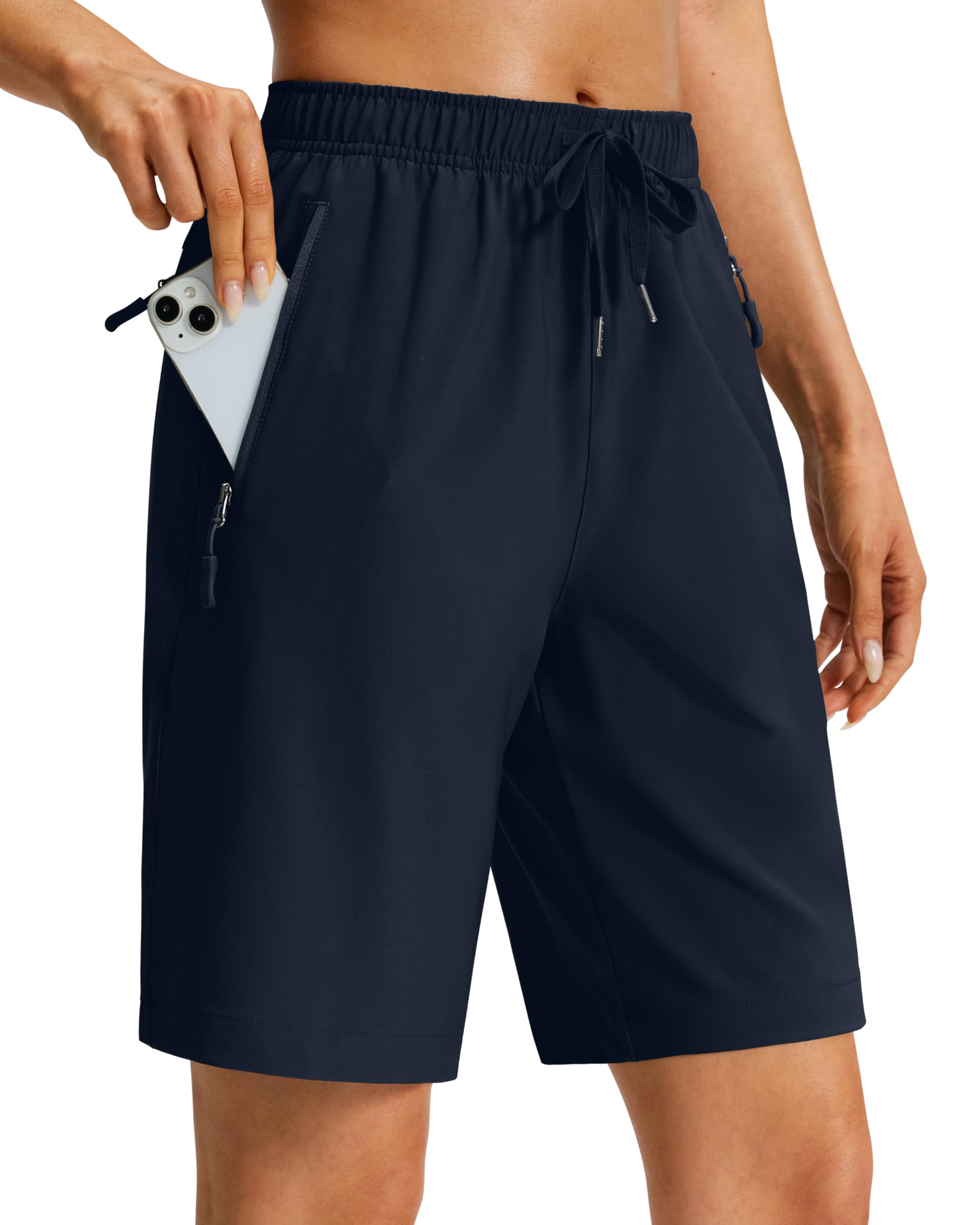 Viodia Women's 9''/11'' Hiking Shorts Long Bermuda Lightweight Shorts Quick Dry Athletic Golf Shorts with 3 Zipper Pockets