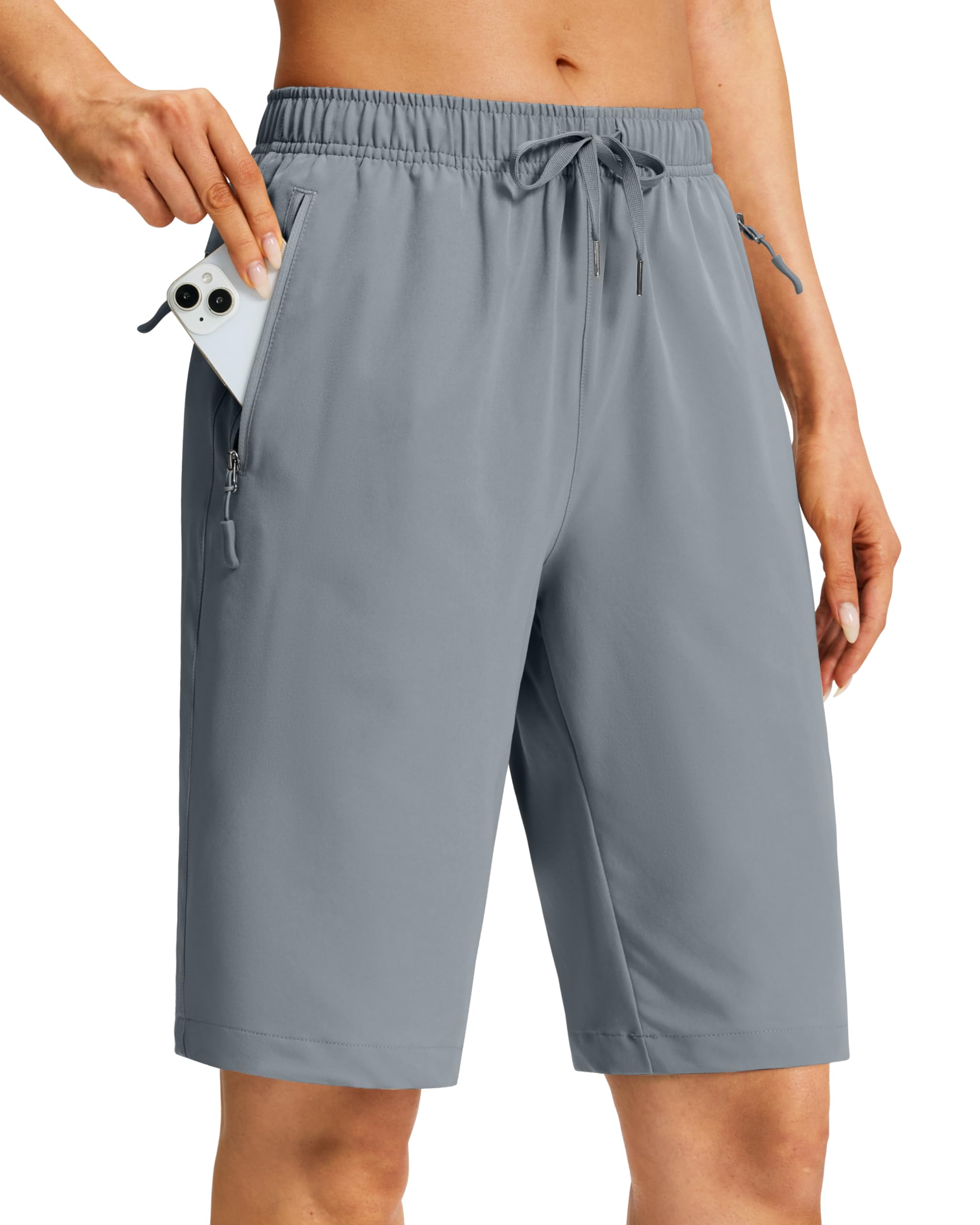 Viodia Women's 9''/11'' Hiking Shorts Long Bermuda Lightweight Shorts Quick Dry Athletic Golf Shorts with 3 Zipper Pockets