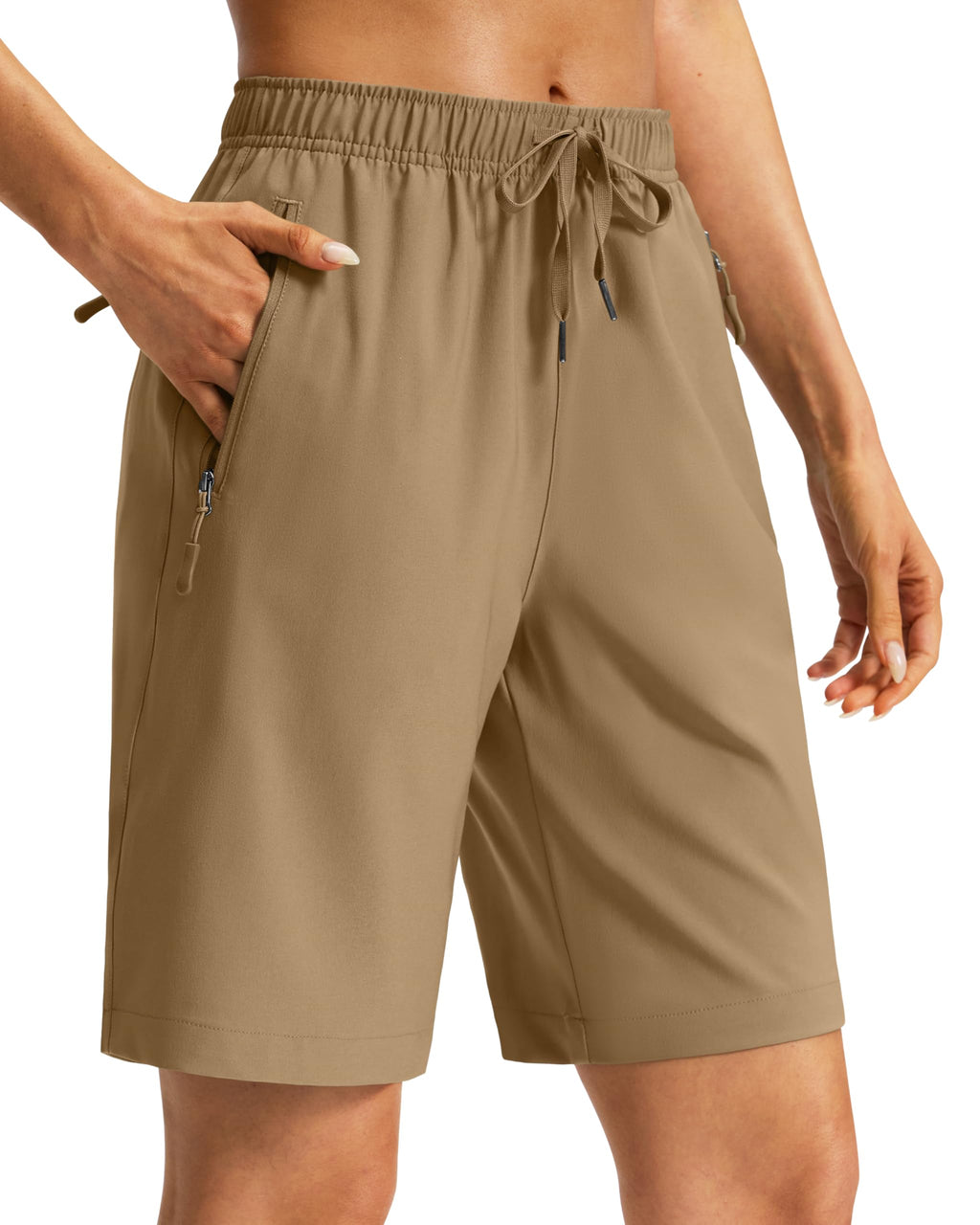 Viodia Women's 9''/11'' Hiking Shorts Long Bermuda Lightweight Shorts Quick Dry Athletic Golf Shorts with 3 Zipper Pockets